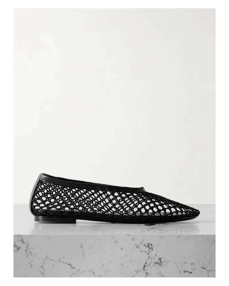 STAUD Alba Leather-trimmed Crochet Ballet Flats - Black Black