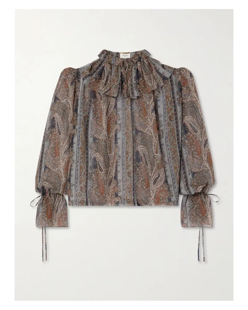 Saint Laurent Bluse Aus Seide Mit Paisley-print Und Raffungen - Mehrfarbig Mehrfarbig
