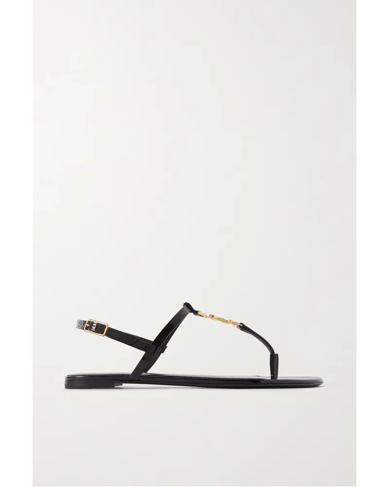 Saint Laurent Cassandra Zehensandalen aus Lackleder Schwarz