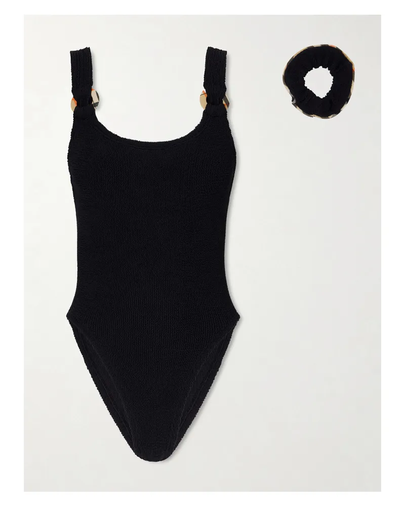 Burberry Hunza G Domino Embellished Original Crinkle™ Swimsuit - Black Black