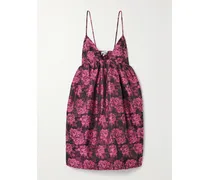 Net Sustain Minikleid Aus Jacquard Mit Recycelten Fasern, Blumenprint Und Raffungen - Pink