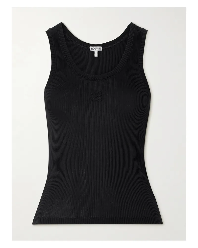 Loewe Anagram Tanktop Aus Geripptem Seiden-jersey Mit Stickerei - Schwarz Schwarz