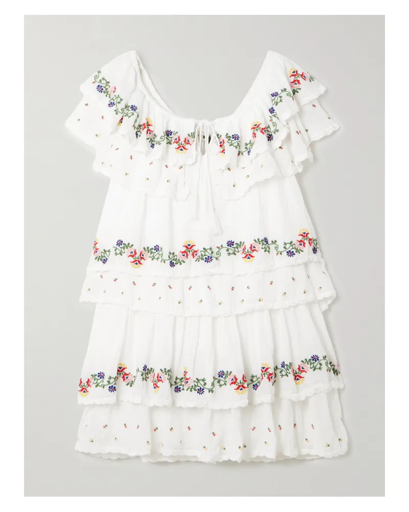 RIXO Leilani Tiered Embroidered Cotton-voile Mini Dress - Cream Cream