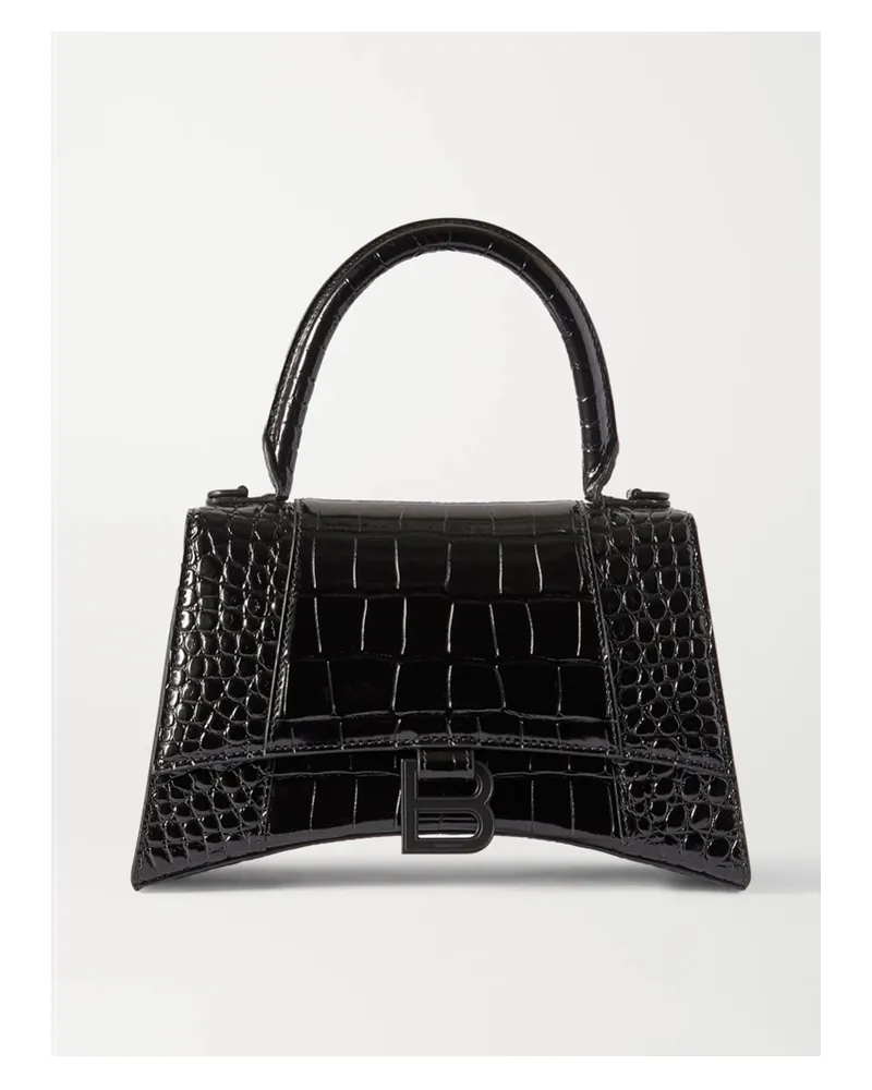 Balenciaga Hourglass Small Croc-effect Leather Tote - Black Black