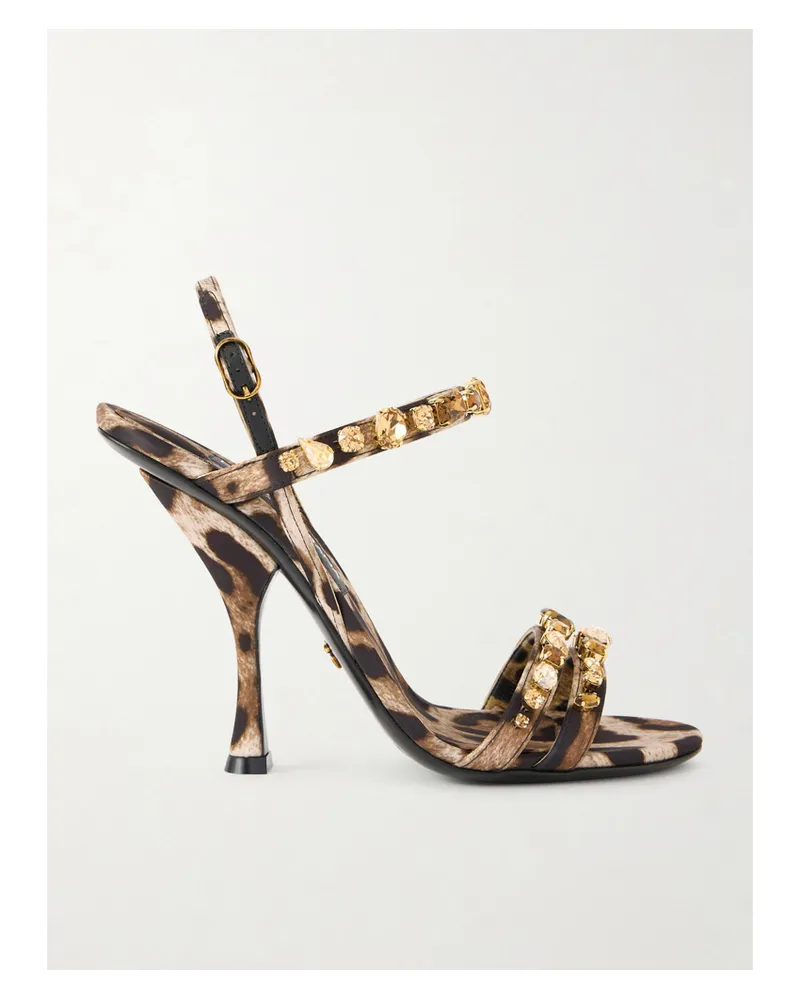 Dolce & Gabbana Crystal-embellished Leopard-print Satin Sandals - Animal Print Animal
