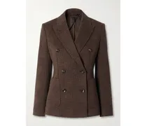 Doppelreihiger Blazer Aus Einer Baumwollmischung Mit Hahnentrittmuster - Braun