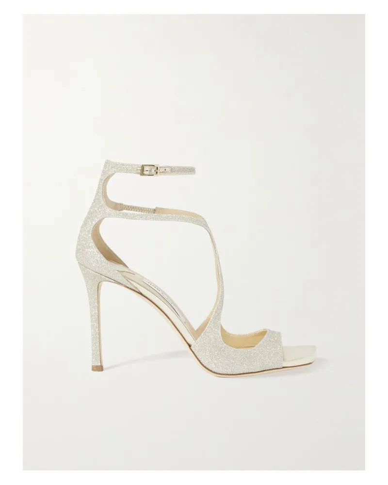 Jimmy Choo Azia 95 Sandalen Aus Satin Mit Glitter-finish - Silber Silber