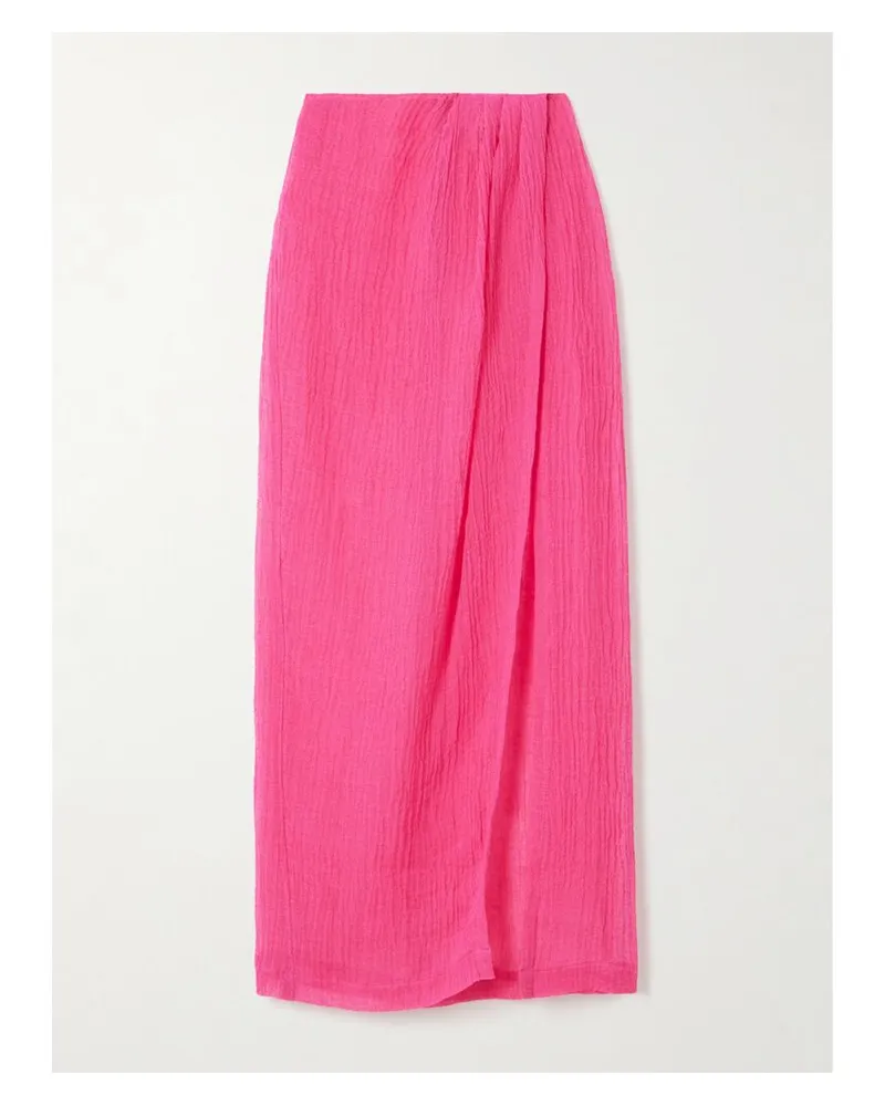 Lisa Marie Fernandez Pareo Aus Gaze Aus Einer Leinenmischung In Knitteroptik Mit Falten - Pink Pink