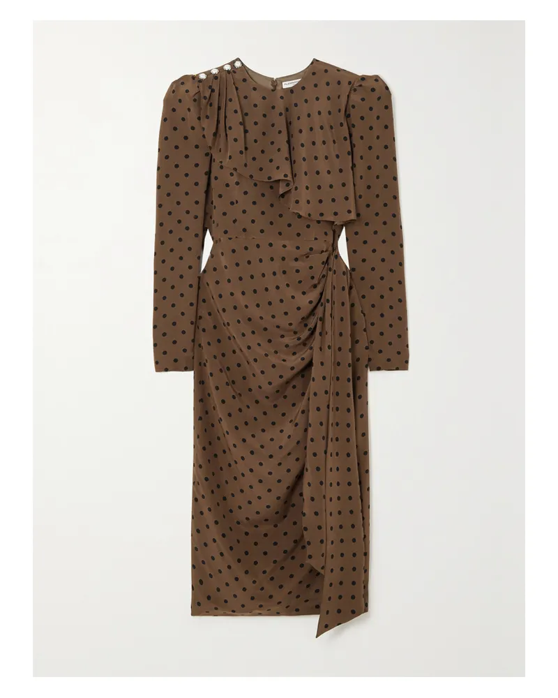 Alessandra Rich Midikleid Aus Seiden-crêpe Mit Polka-dots Und Verzierungen - Braun Braun