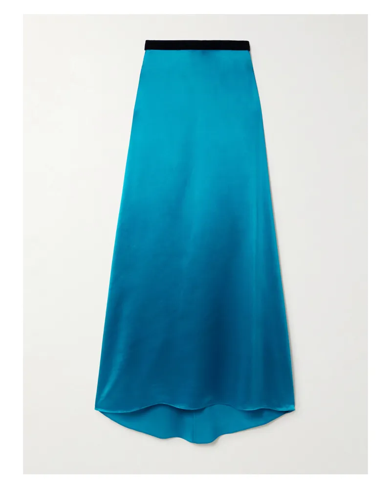 Valentino Garavani Velvet-trimmed Satin-crepe Maxi Skirt - Blue Blue
