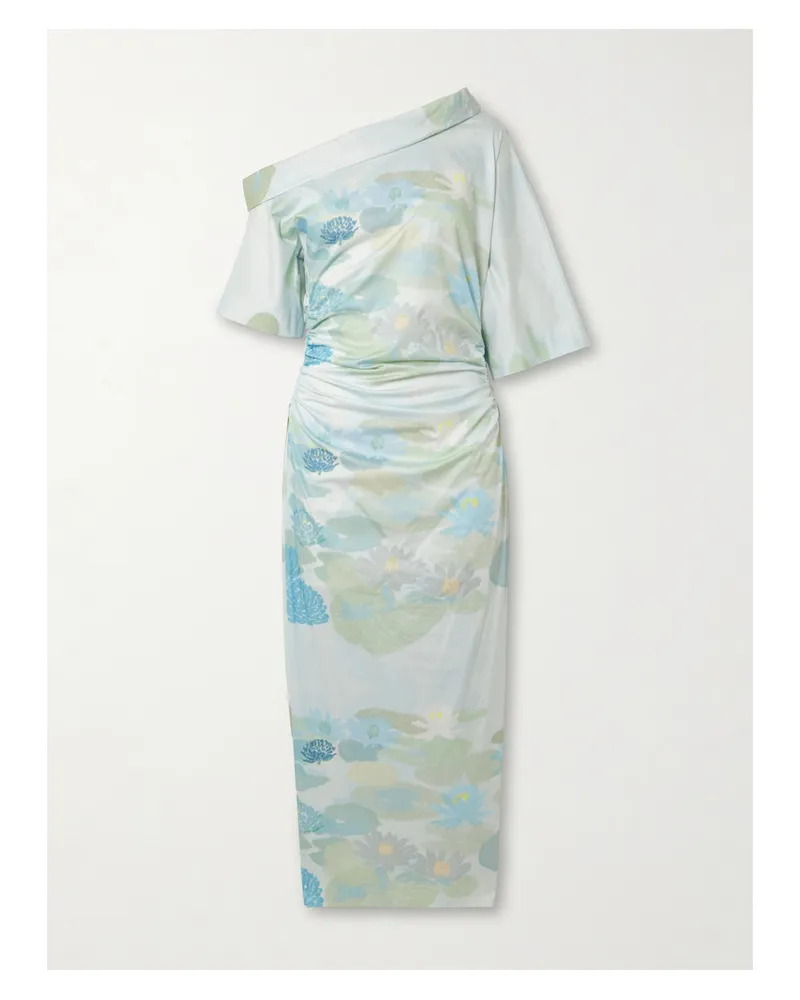 BERNADETTE Bowery Schulterfreies Midikleid Aus Bedruckter Stretch-baumwolle - Blau Blau