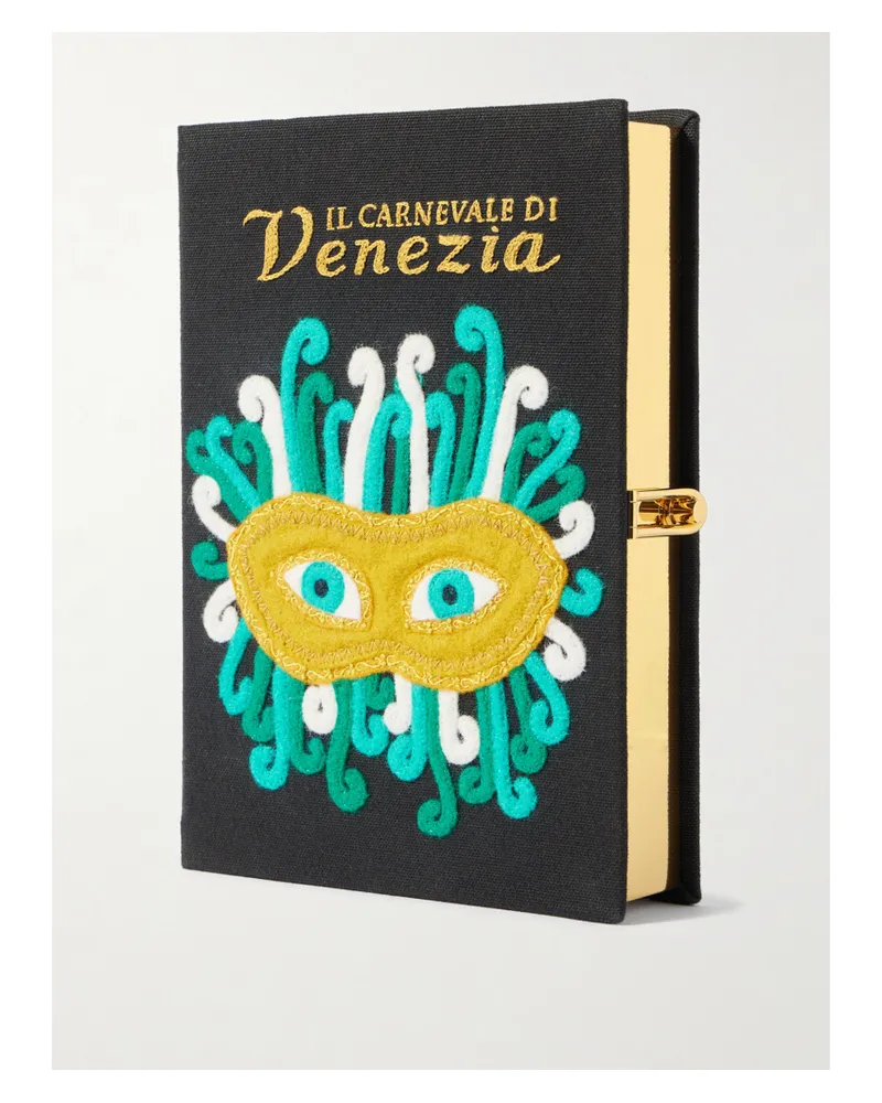 Olympia Le-Tan Carnival Of Venice Embroidered Appliquéd Canvas Clutch - Black Black