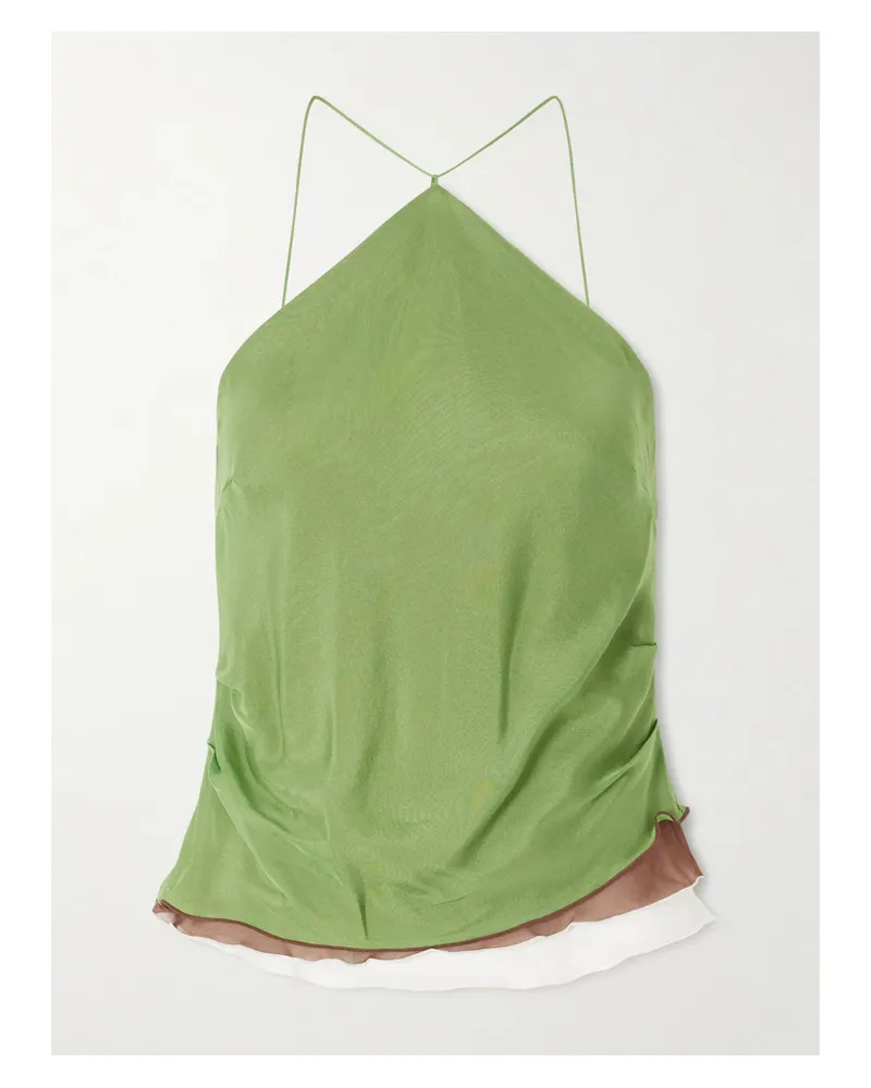 SIR Danica Layered Silk-chiffon Halterneck Top - Green Green