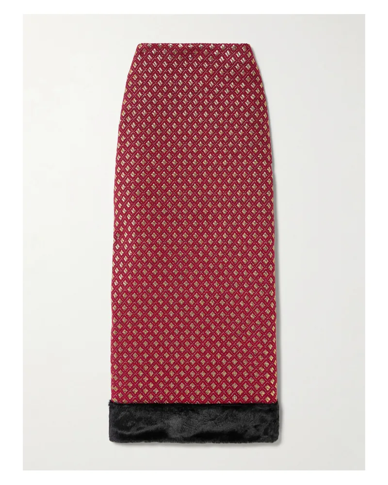 DESTREE Monica Midirock Aus Metallic-jacquard Mit Besatz Aus Plüschmaterial - Burgunder Burgunder