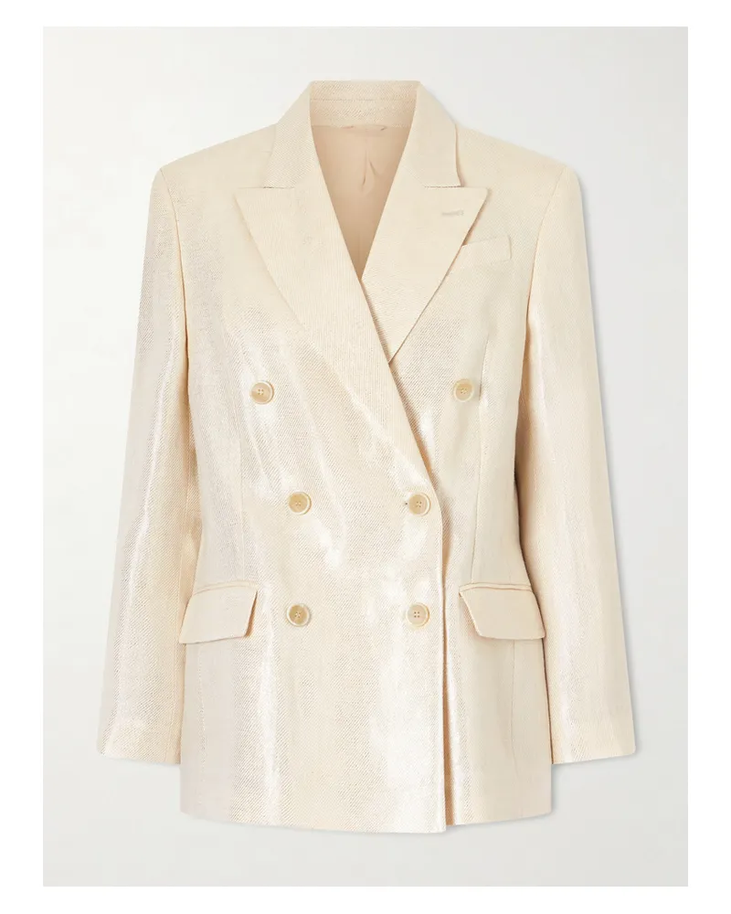 Brunello Cucinelli Doppelreihiger Blazer Aus Metallic-leinen-twill - Weiß Weiß