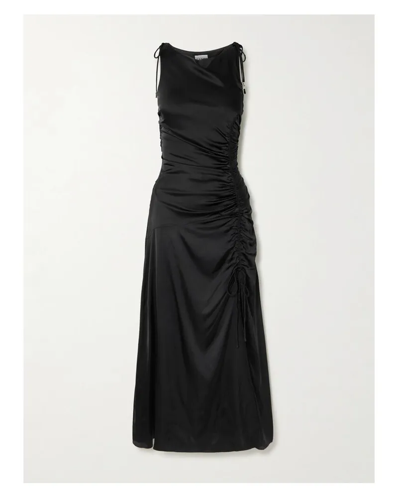 Ganni Midikleid Aus Satin Mit Raffungen Und Bändern - Schwarz Schwarz
