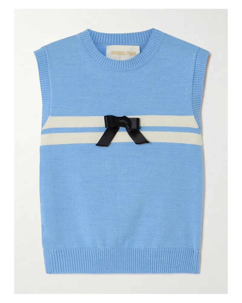 SHUSHU/TONG Pullunder Mit Intarsienmotiv, Streifen Und Schleife - Blau Blau