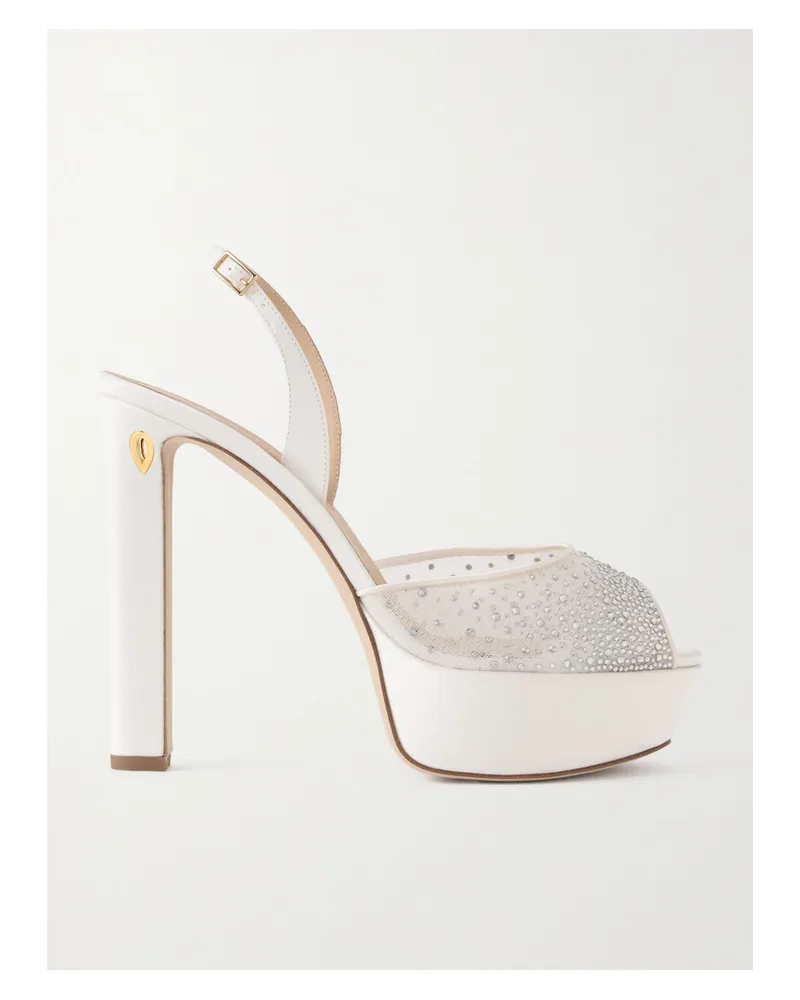 Jennifer Chamandi Antonio 130 Satin-trimmed Crystal-embellished Mesh Platform Sandals - White White