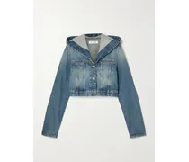 Verkürzte Jeansjacke Mit Kapuze - Blau