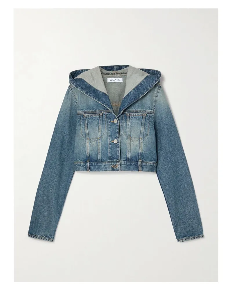 Alaïa Verkürzte Jeansjacke Mit Kapuze - Blau Blau