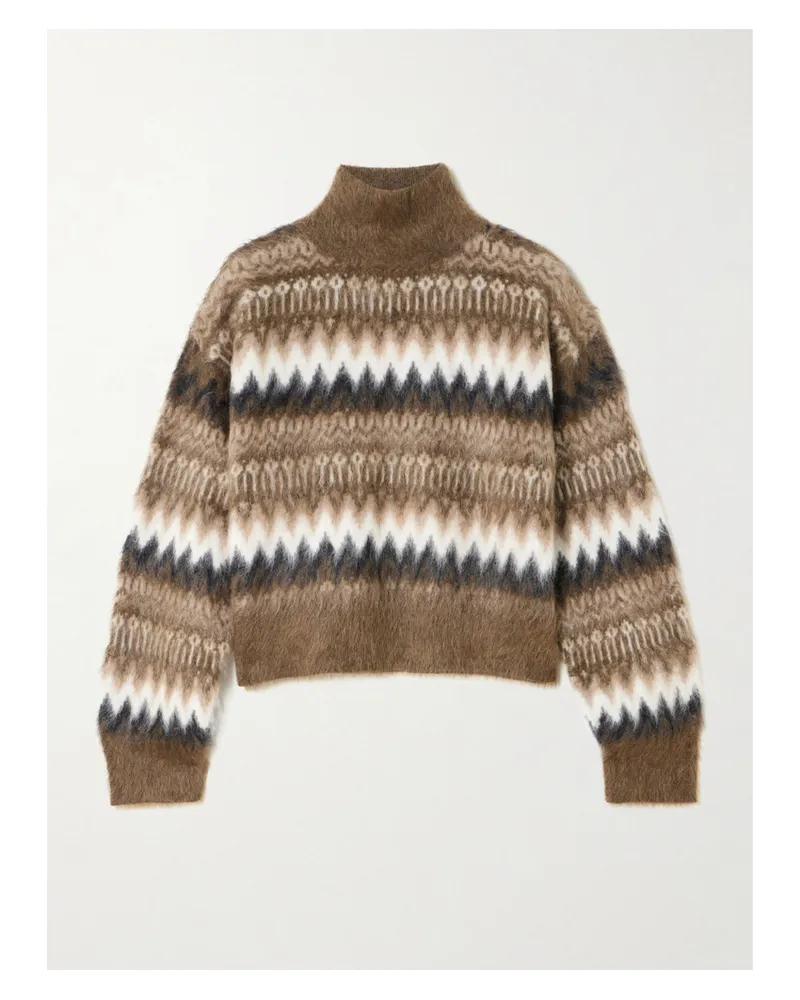 Brunello Cucinelli Cropped Brushed Intarsia-knit Turtleneck Sweater - Brown Brown