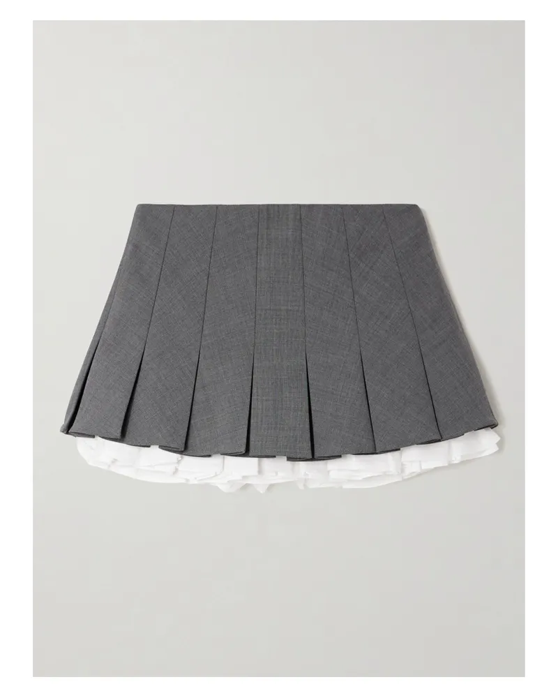 SHUSHU/TONG Layered Pleated Cotton Poplin-trimmed Grain De Poudre Mini Skirt - Gray Gray