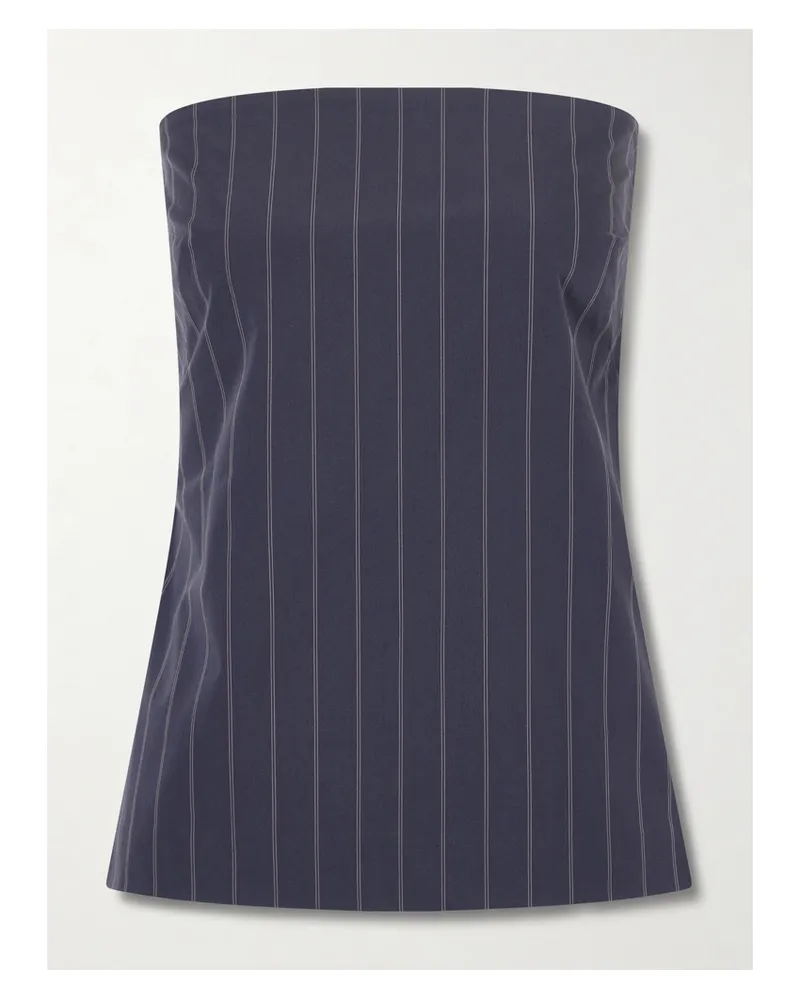 St. Agni Strapless Open-back Striped Cotton-blend Top - Blue Blue