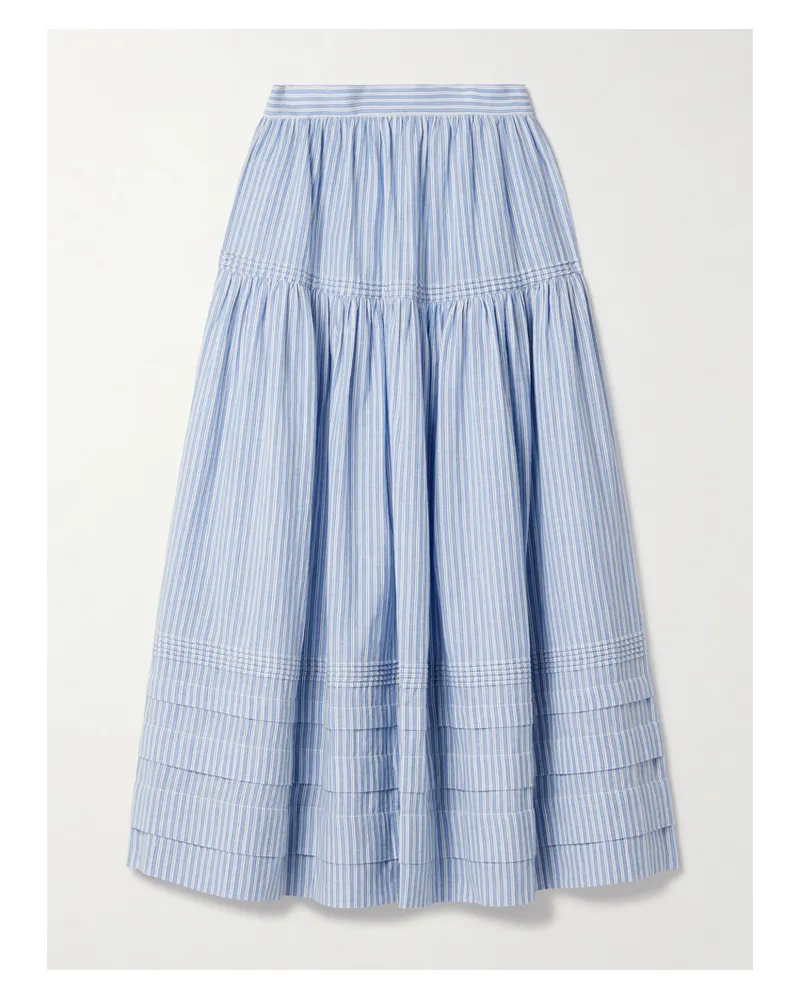 DÔEN Sebastiane Midirock Aus Gestreiftem Biobaumwoll-voile - Blau Blau