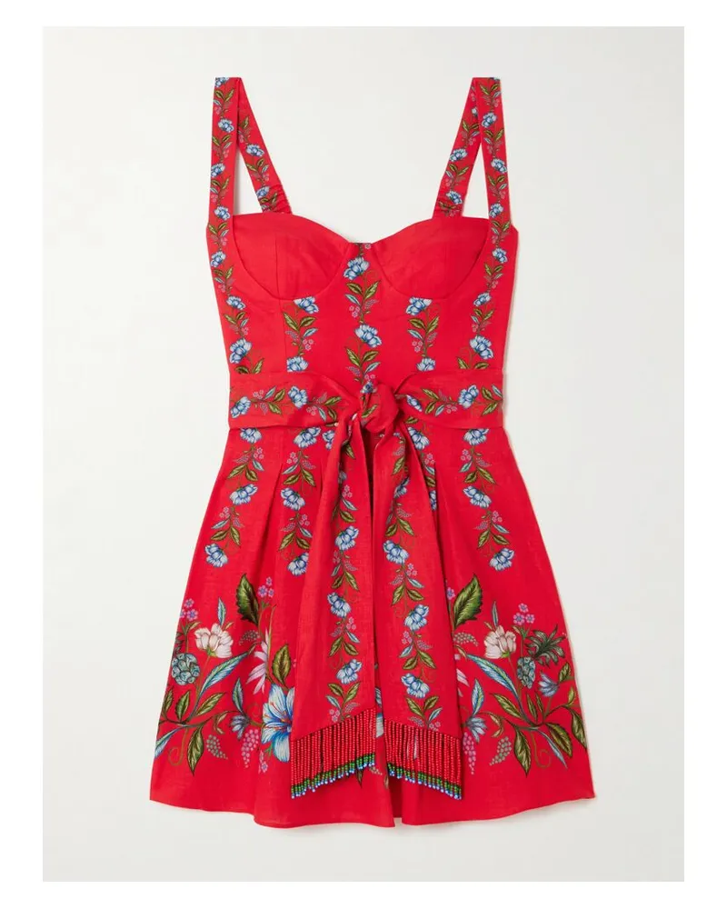 FARM Rio Sweet Bloom Bouquet Minikleid Aus Einer Leinen-lenzing™-ecovero™-mischung Mit Blumenprint Und Bindegürtel - Rot Rot