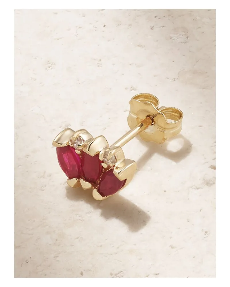 Stone & Strand Einzelner Ohrstecker Aus 10 Karat Gold Mit Rubinen Und Diamanten Gold