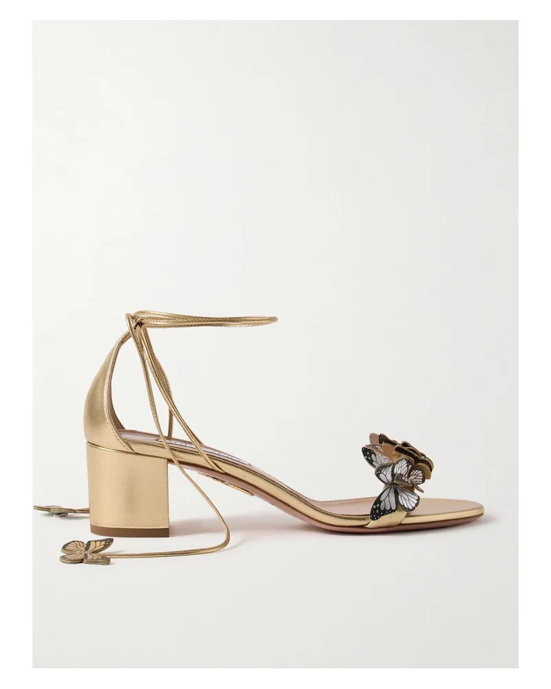 Aquazzura Papillon 50 Sandalen aus Metallic-leder Gold