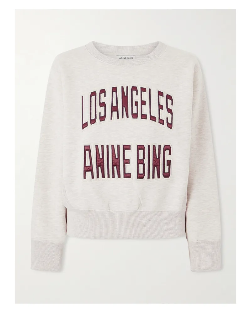 Anine Bing Harry Embroidered Cotton-blend Sweatshirt - Neutrals Neutrals