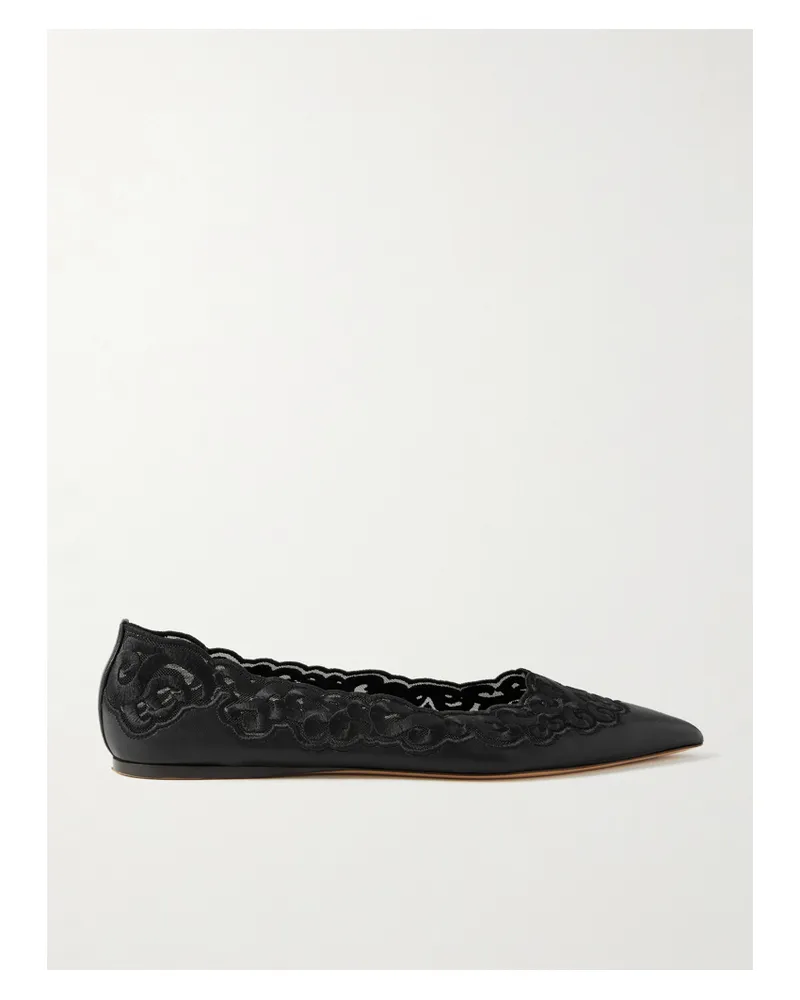 Gabriela Hearst Ziva Ballerinas Mit Spitzer Kappe Aus Leder Und Besticktem Tüll - Schwarz Schwarz
