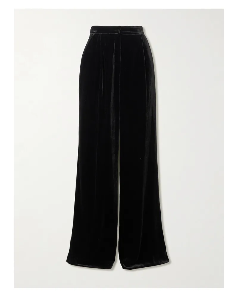Saloni Hose Mit Weitem Bein Aus Samt Mit Satinbesätzen - Schwarz Schwarz