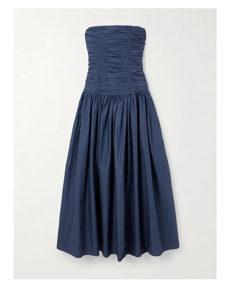 Matteau Trägerloses Midikleid Aus Biobaumwollpopeline Mit Raffungen - Blau Blau