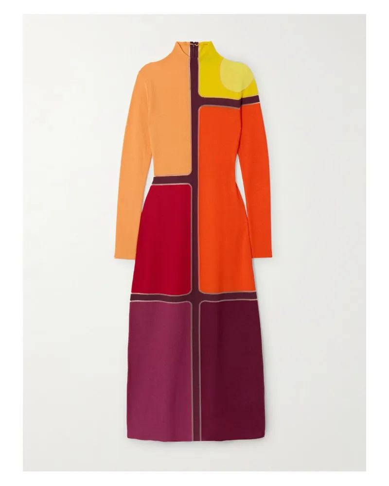 Gabriela Hearst Apollonis Midikleid Aus Einer Woll-kaschmirmischung Mit Stehkragen In Colour-block-optik - Orange Orange