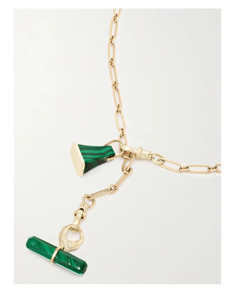 Pascale Monvoisin Debbie N°3 + Vadim + Iman Kette Aus 9 Karat Gold Mit Malachiten Und Diamanten Gold