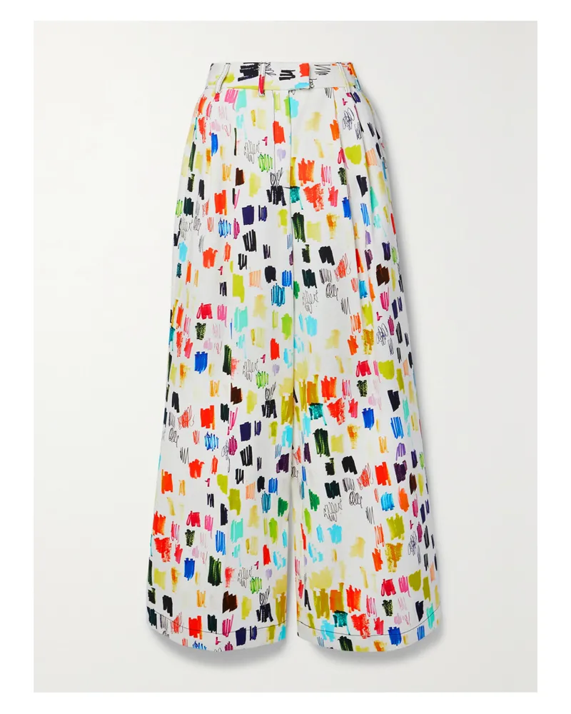 Christopher John Rogers Marker Test Hose Mit Weitem Bein Aus Baumwoll-twill Mit Falten Und Print - Weiß Weiß