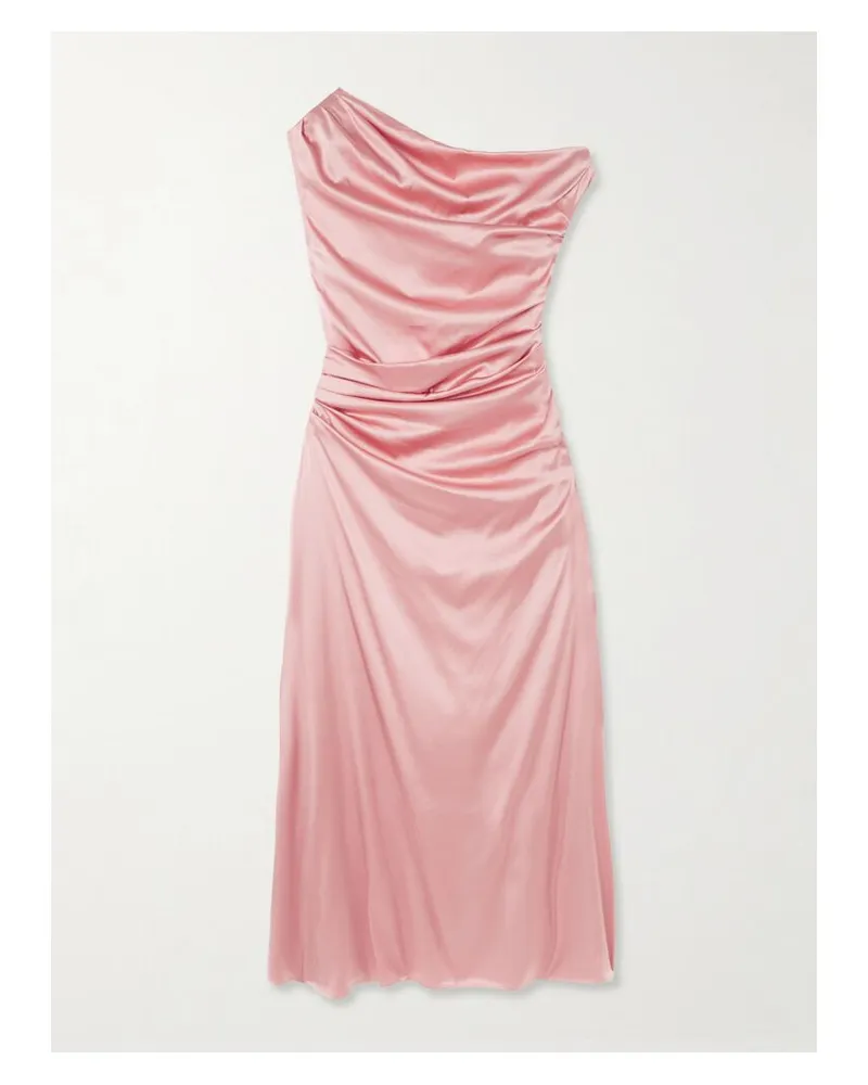 STAUD Phare Midikleid Aus Einer Seidenmischung Mit Falten - Pink Pink