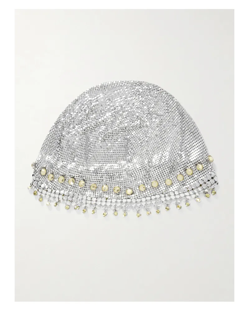 Paco Rabanne Fringed Crystal-embellished Silver-tone Chainmail Hat Silver