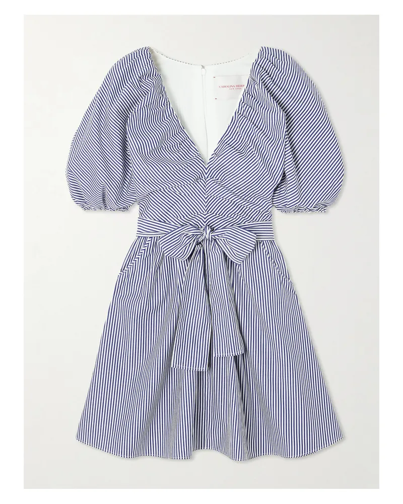 Carolina Herrera New York Minikleid Aus Gestreifter Baumwollpopeline Mit Bindegürtel - Blau Blau