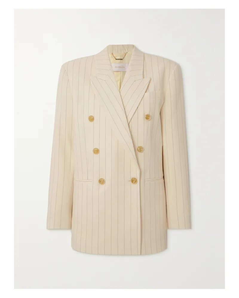 Zimmermann Luminosity Doppelreihiger Oversized-blazer Aus Einer Woll-baumwollmischung Mit Nadelstreifen - Creme Creme