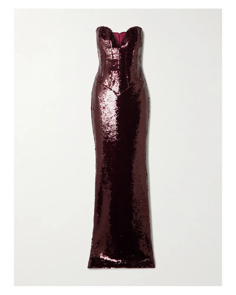 The New Arrivals Ilkyaz Ozel Azzurra Trägerlose Robe Aus Satin Mit Pailetten - Burgunder Burgunder