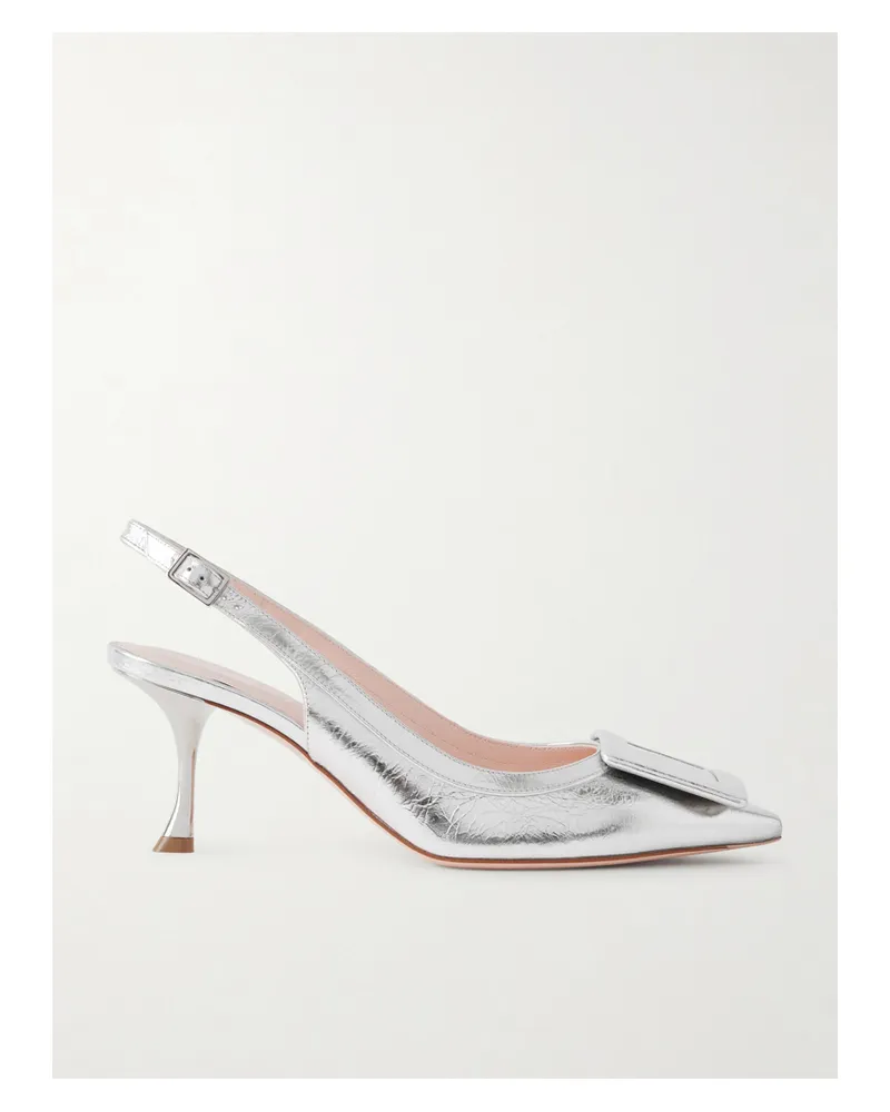 Roger Vivier Viv In The City 65 Metallic Textured-leather Slingback Pumps - Silver Silver