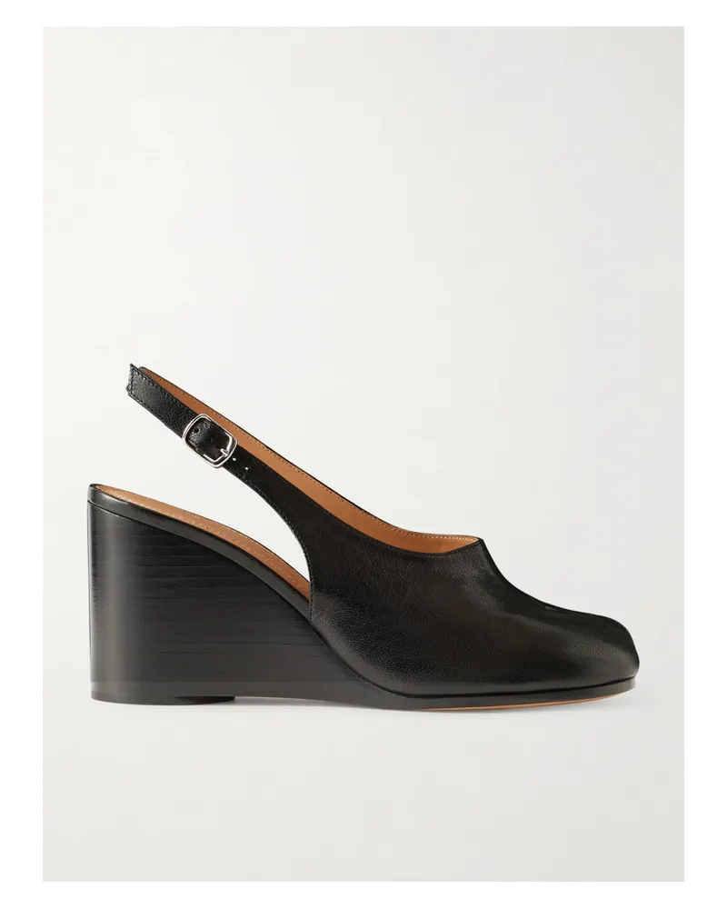 Maison Margiela Tabi Leather Wedge Slingback Pumps - Black Black