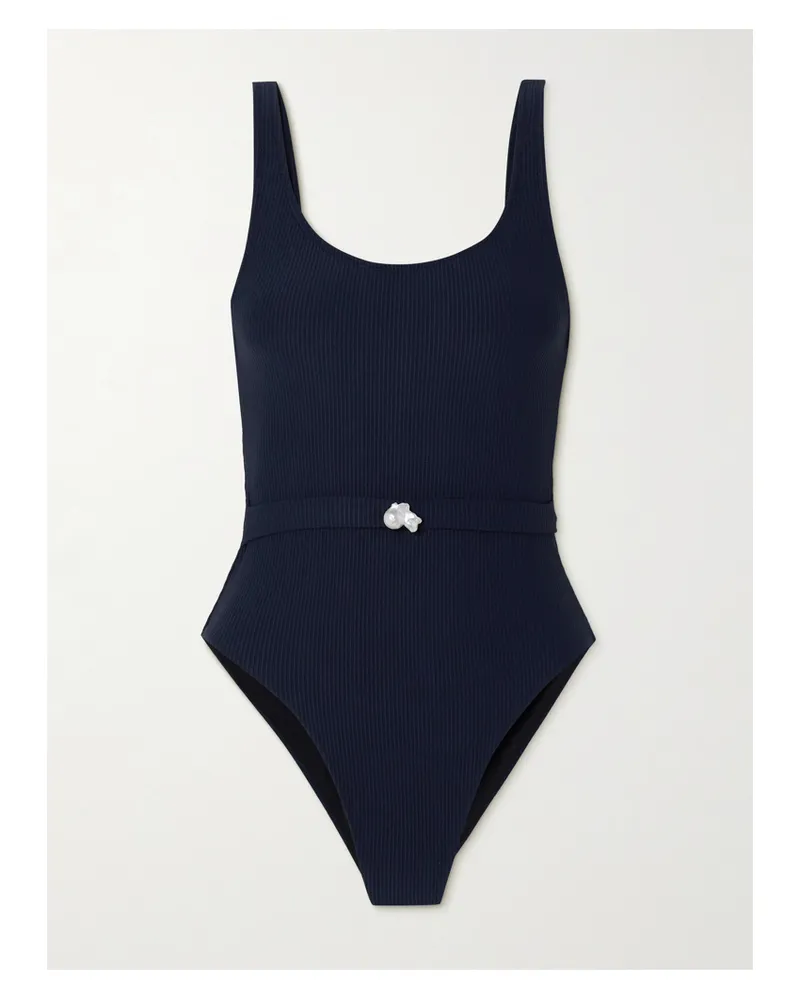 Sara Cristina Olympic Gerippter Badeanzug Mit Verzierung - Blau Blau