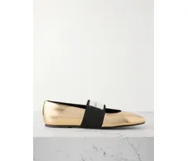Flache Schuhe Aus Leder Mit Spiegeleffekt Und Logoapplikation - Gold