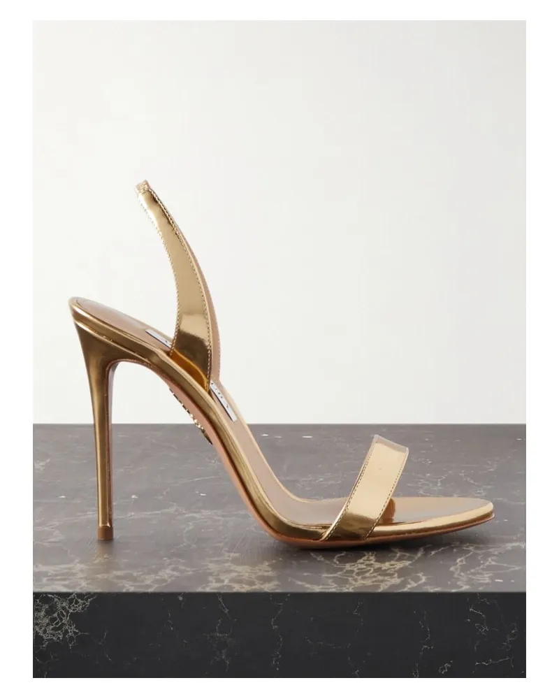 Aquazzura So Nude 105 Slingback-sandalen Aus Verspiegeltem Leder - Gold Gold