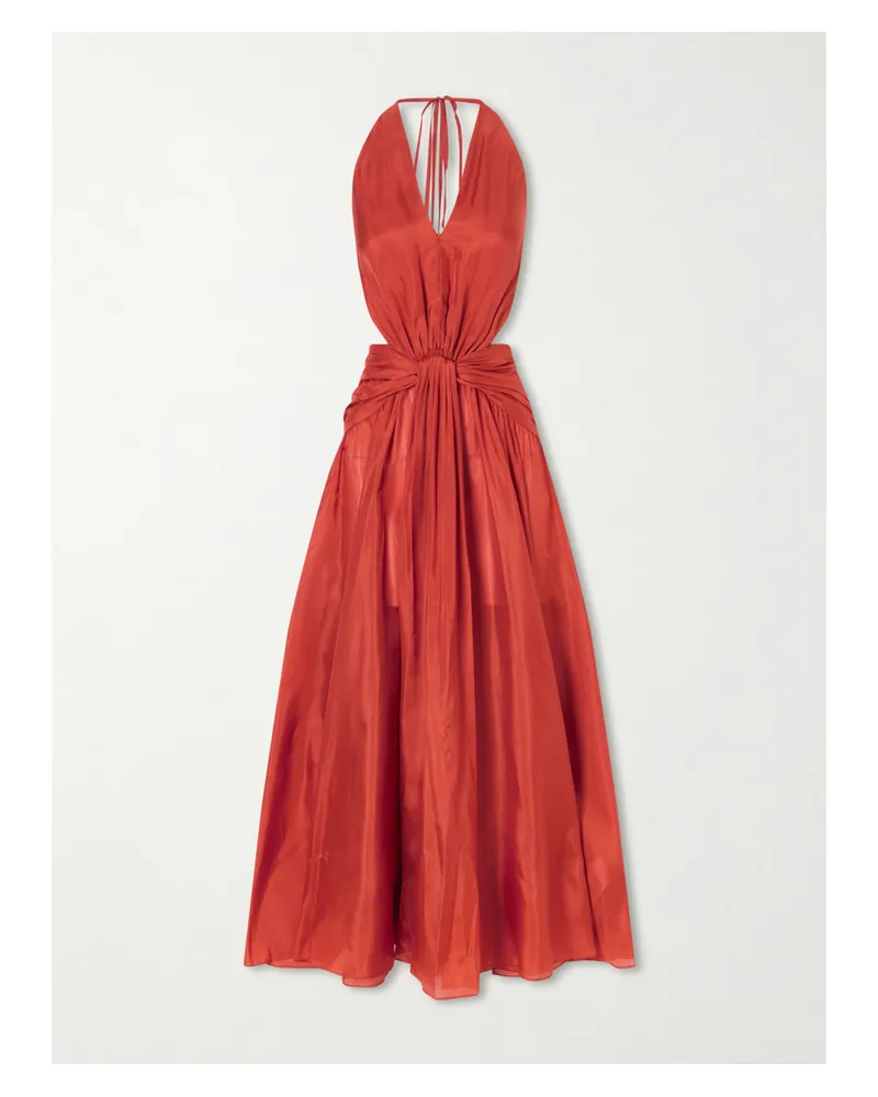 Zimmermann Indra Knotted Silk Halterneck Maxi Dress - Red Red