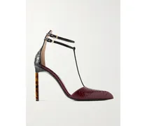 Pumps Aus Leder Mit Schlangeneffekt - Rot